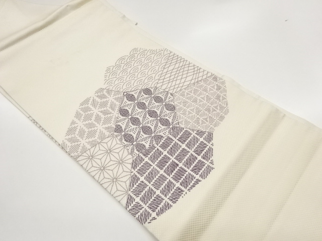 JAPANESE KIMONO / GEOMETRIC PATTERN EMBROIDERY NAGOYA OBI A KIRIMETATE